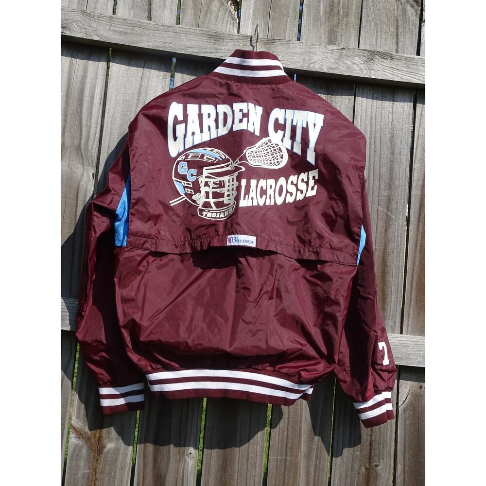 Vtg Boathouse Garden City Lacrosse Windbreaker Jacket - Maroon Size M USA Made